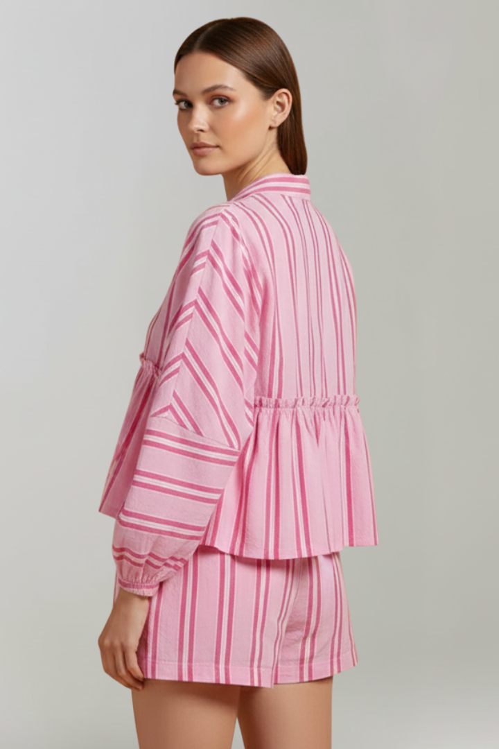 Grace | Women’s Striped Long Sleeve Shorts Set