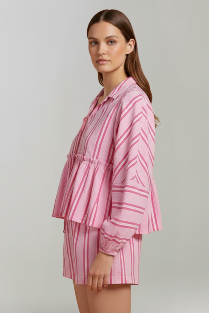 Grace | Women’s Striped Long Sleeve Shorts Set