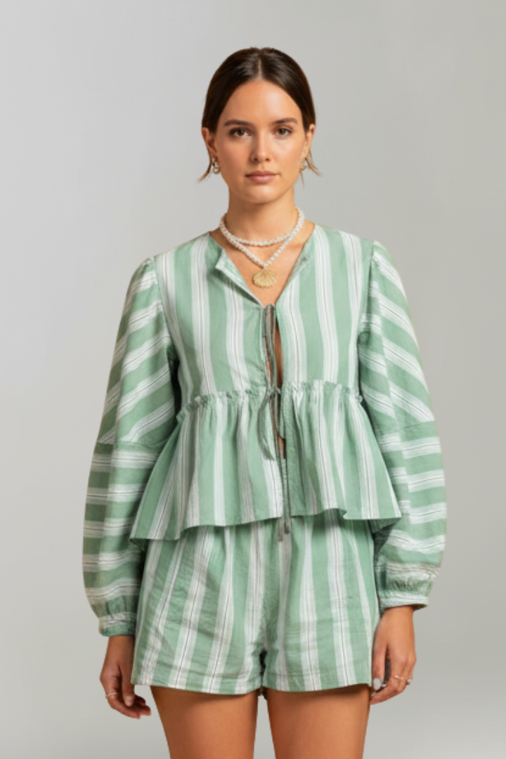 Grace | Women’s Striped Long Sleeve Shorts Set