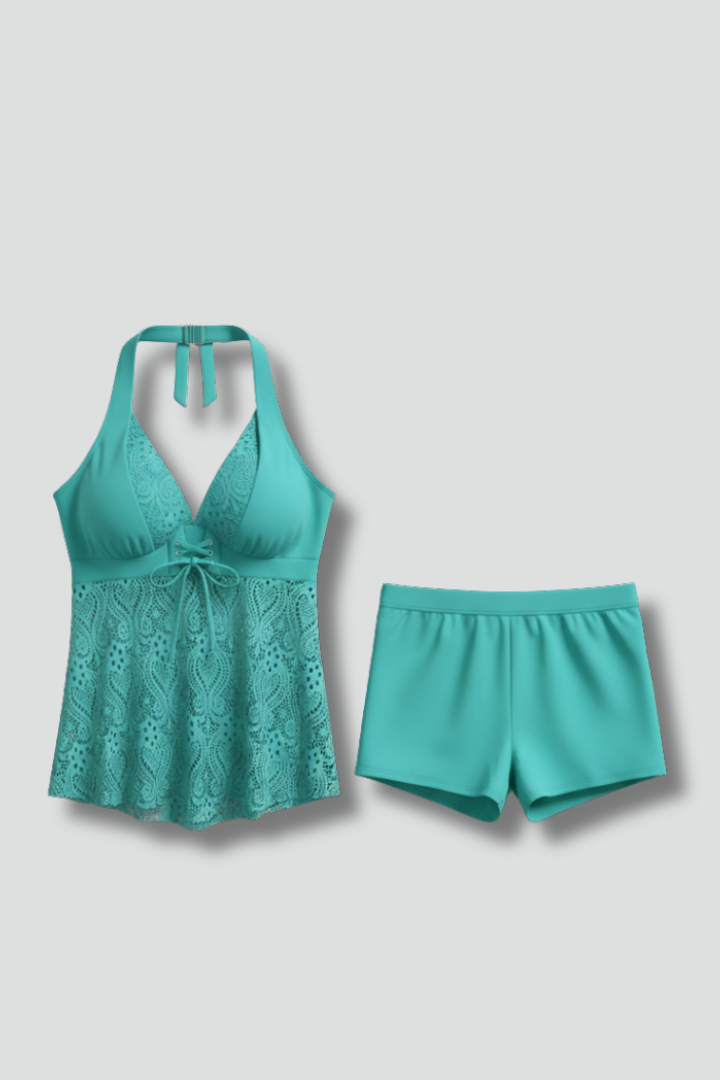 Jasmine | Women’s V-Neck Lace Overlay Tankini Set