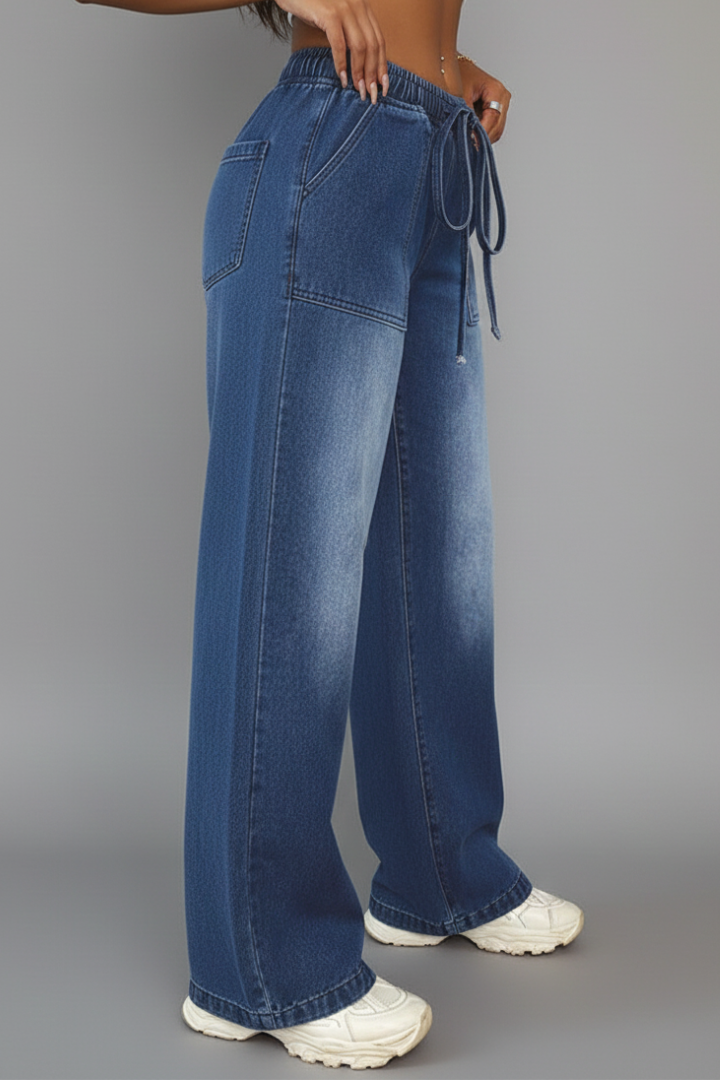 Chloe | Women’s Casual Wide-Leg Trousers with Drawstring Waist and Patch Pockets