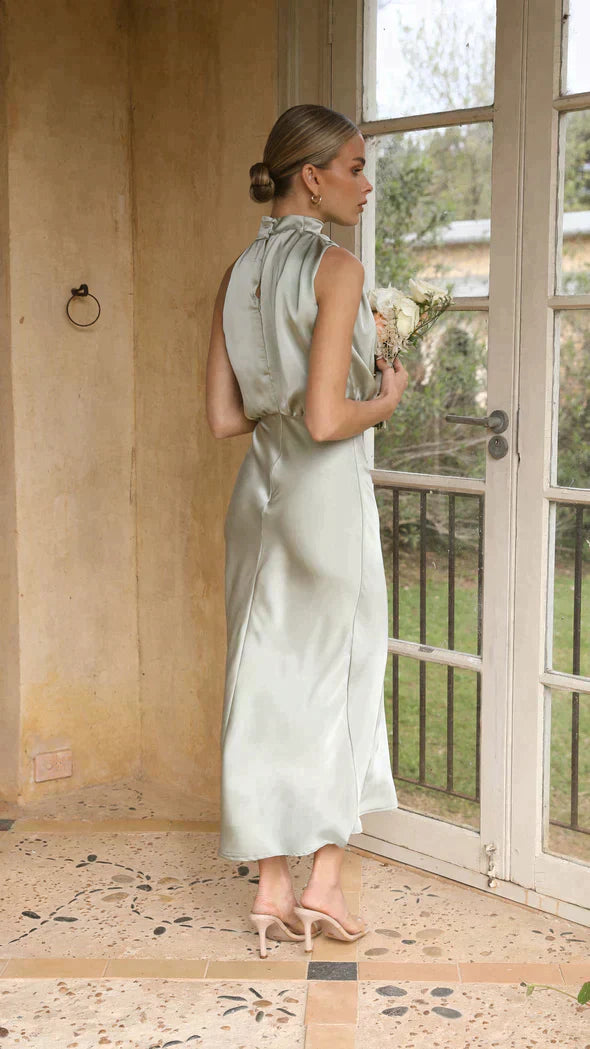 Damien | Women’s Elegant Halter Midi Dress Draped Neckline