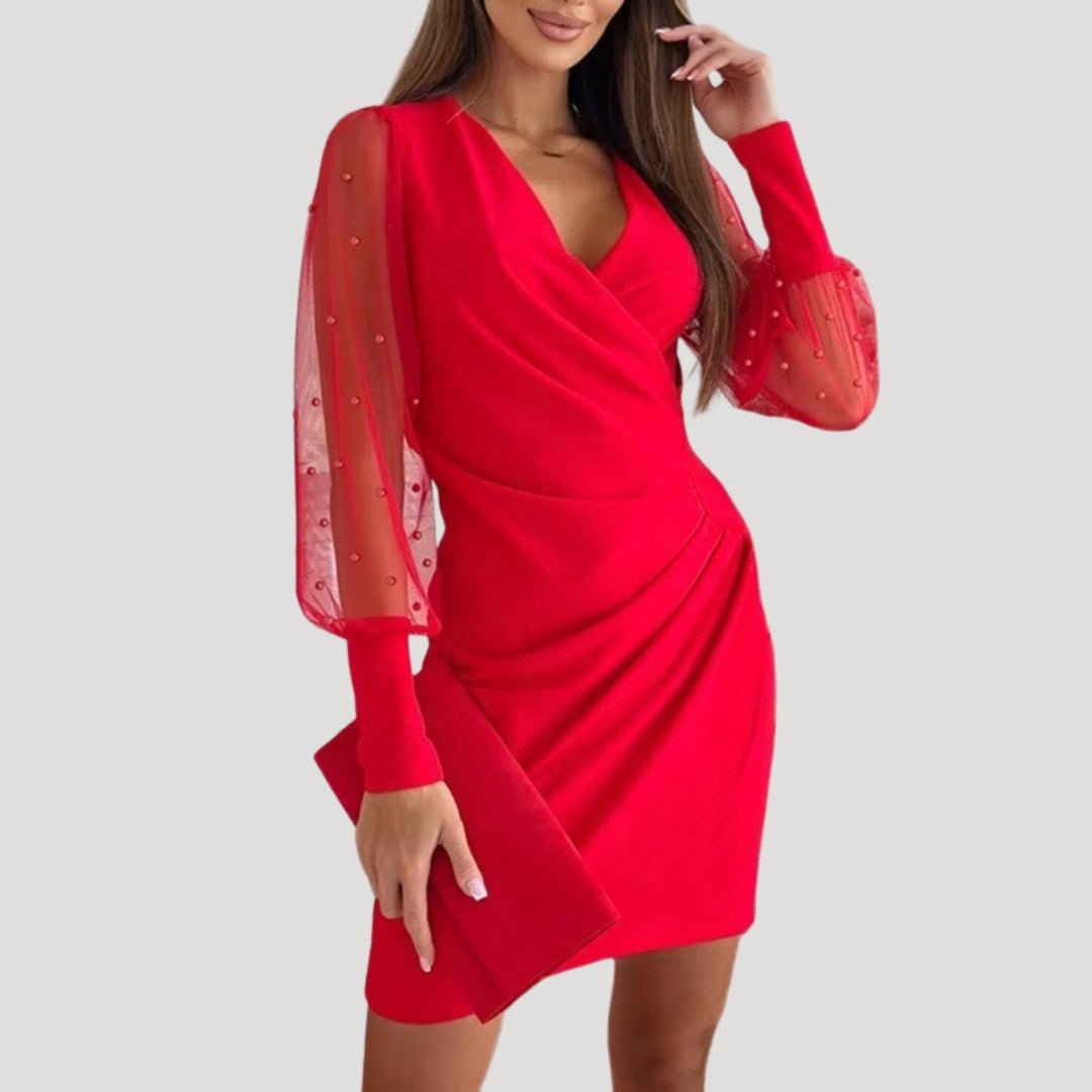 Lucy | Women’s Mini Wrap Dress Sheer Sleeve V Neck