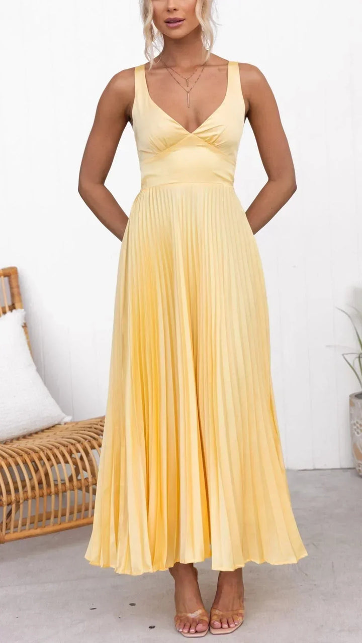 Ella | Women’s V-Neck Pleated Maxi Dress