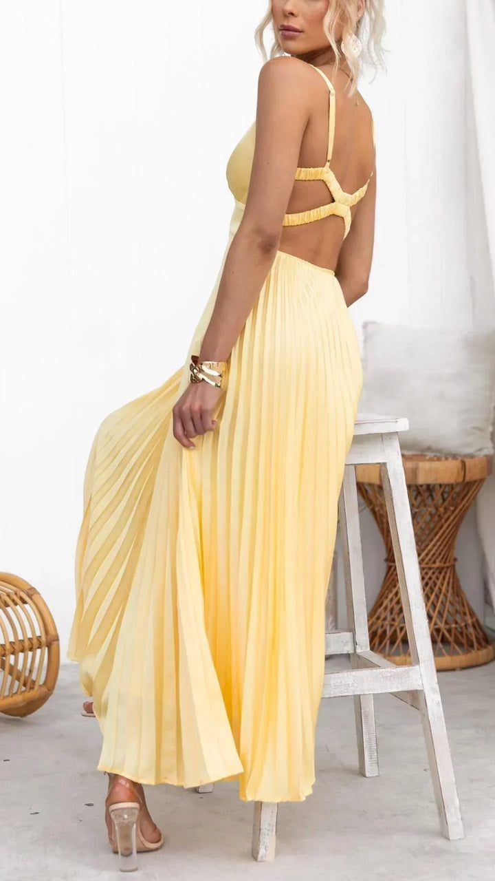 Ella | Women’s V-Neck Pleated Maxi Dress
