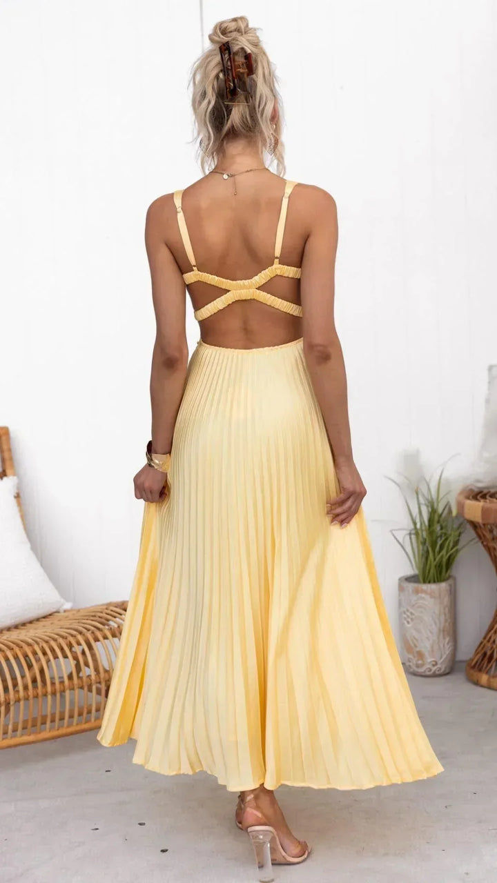 Ella | Women’s V-Neck Pleated Maxi Dress