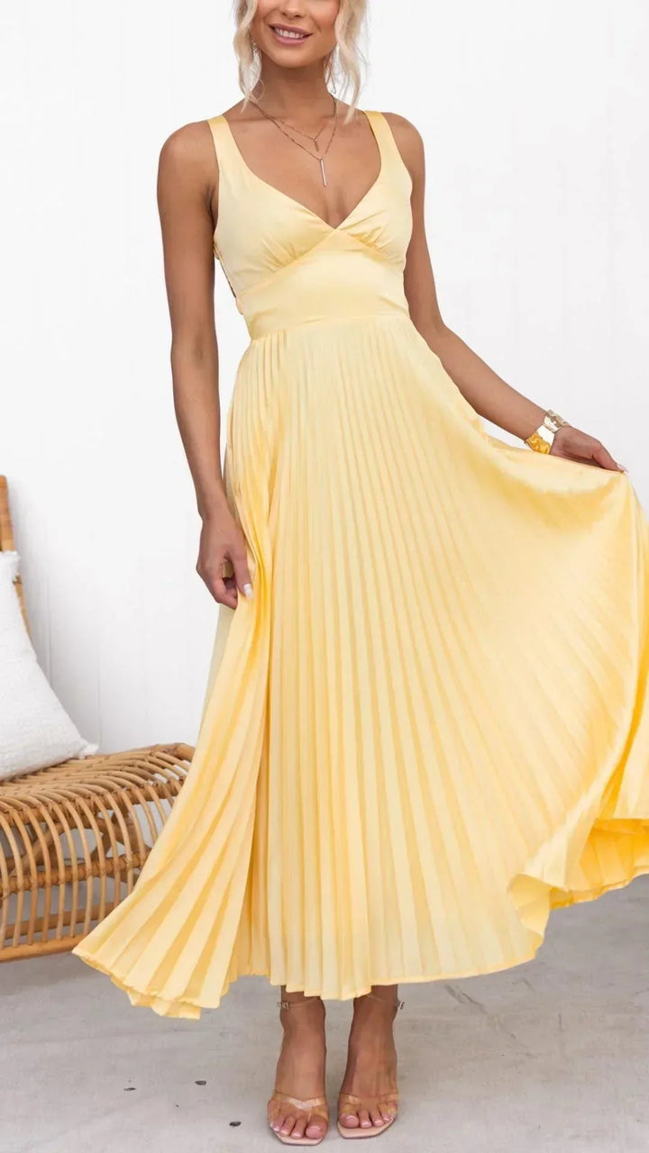 Ella | Women’s V-Neck Pleated Maxi Dress
