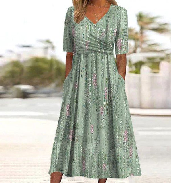 Evelyn | A-Line Midi Dress V-Neck Floral Short Sleeve Summer