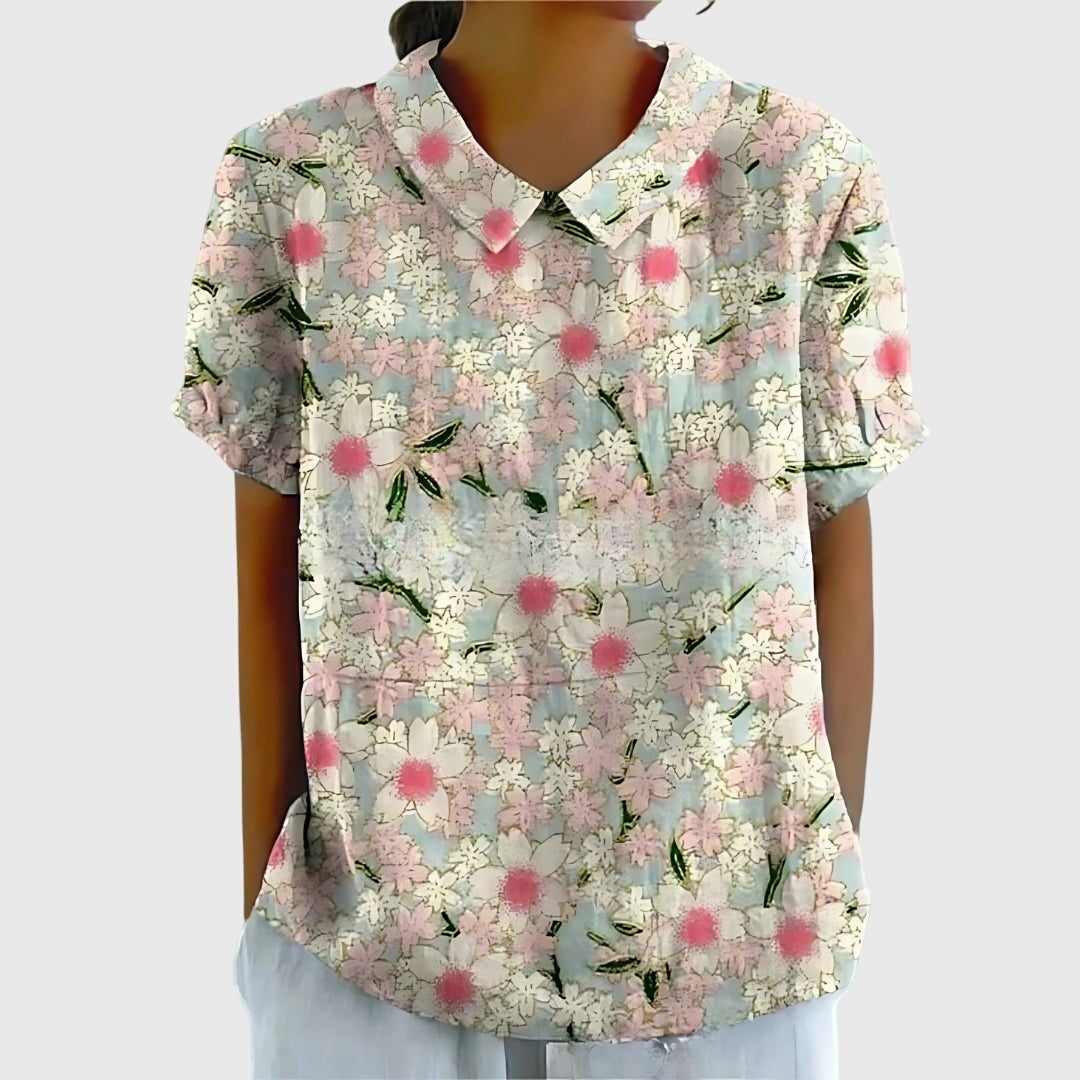Eleanor | Womens Floral Collar Short Sleeve Blouse