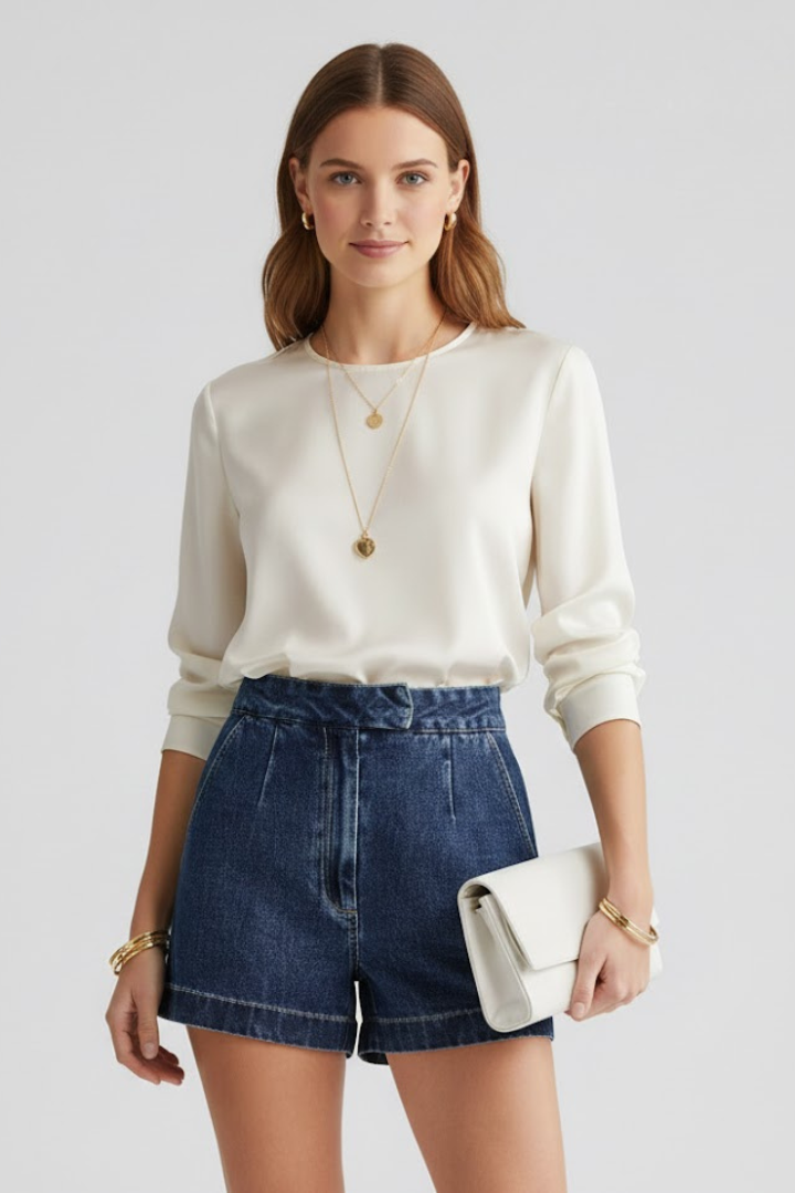 Heidi | Women’s High Waisted Shorts Rolled Hem