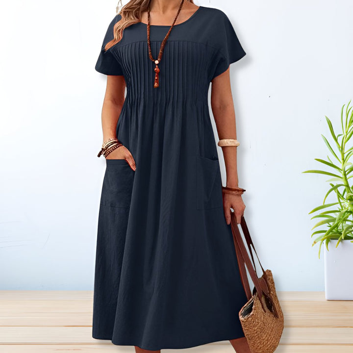 Gabriella | Women’s Pleated Short Sleeve Midi Dress