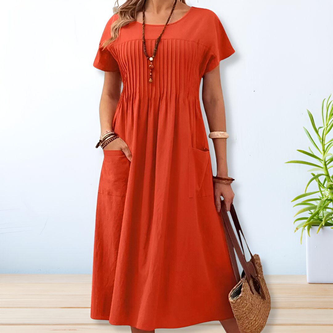 Gabriella | Women’s Pleated Short Sleeve Midi Dress