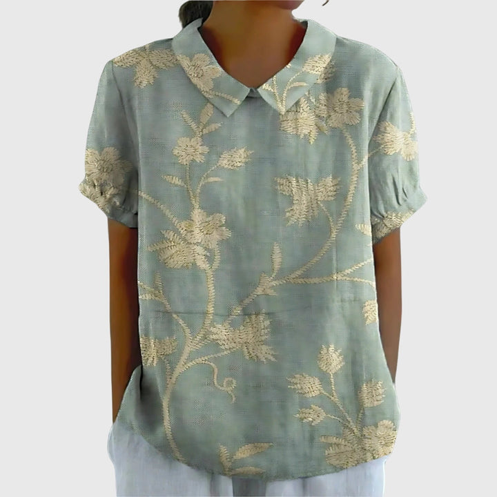 Eleanor | Womens Floral Collar Short Sleeve Blouse