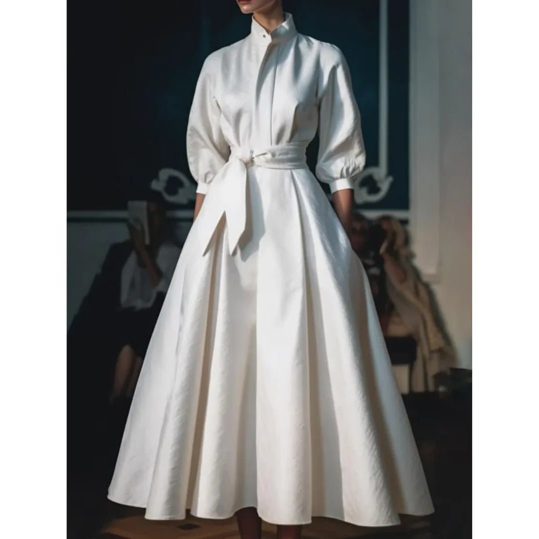 Isla | Boho A-Line Midi Dress V-Neck Long Sleeve Belted Waist