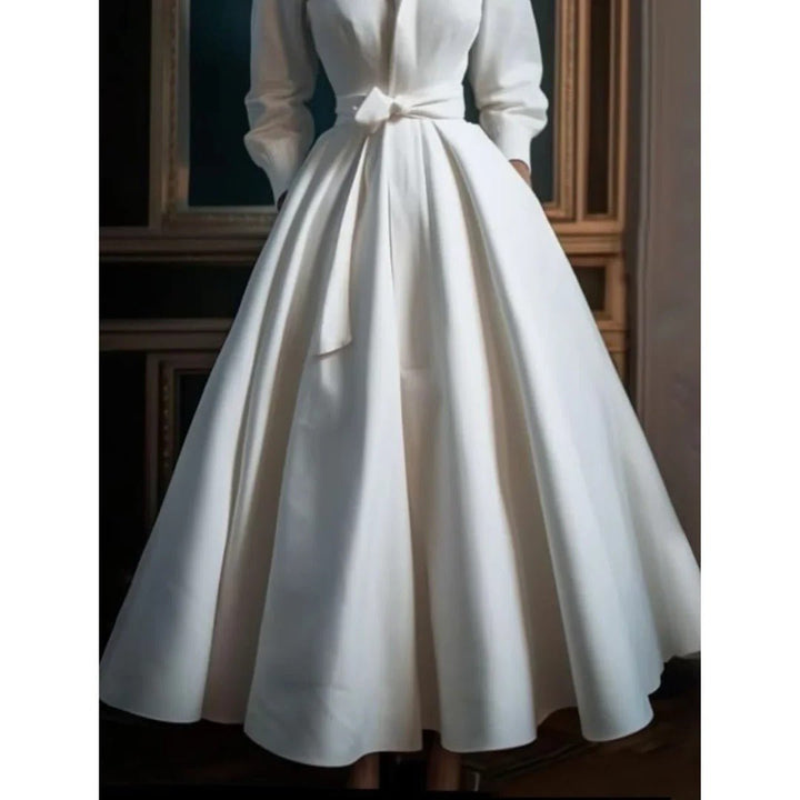 Isla | Boho A-Line Midi Dress V-Neck Long Sleeve Belted Waist