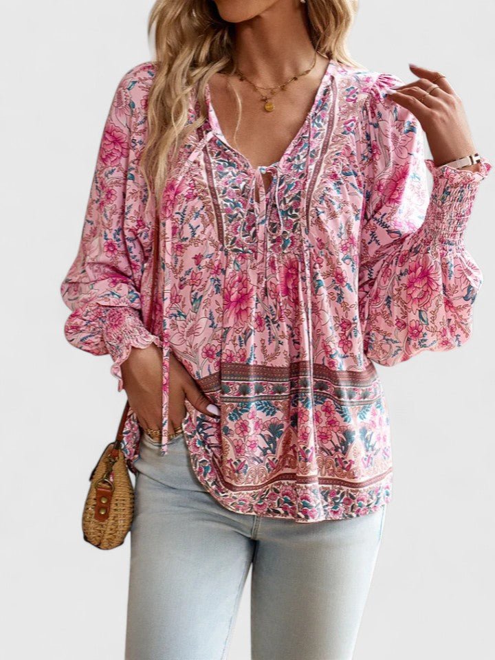 Lily | Boho Blouse V-Neck Puff Sleeve Floral Top