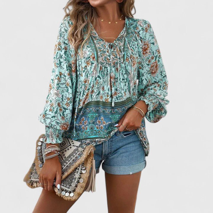 Lily | Boho Blouse V-Neck Puff Sleeve Floral Top