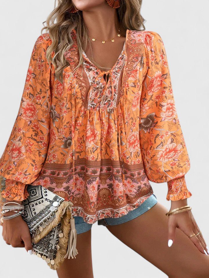 Lily | Boho Blouse V-Neck Puff Sleeve Floral Top