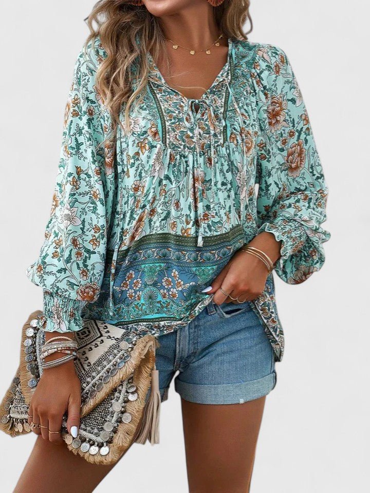 Lily | Boho Blouse V-Neck Puff Sleeve Floral Top