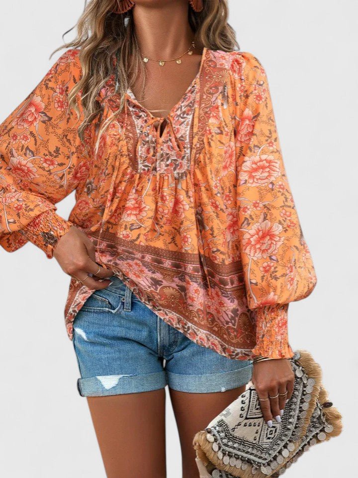 Lily | Boho Blouse V-Neck Puff Sleeve Floral Top