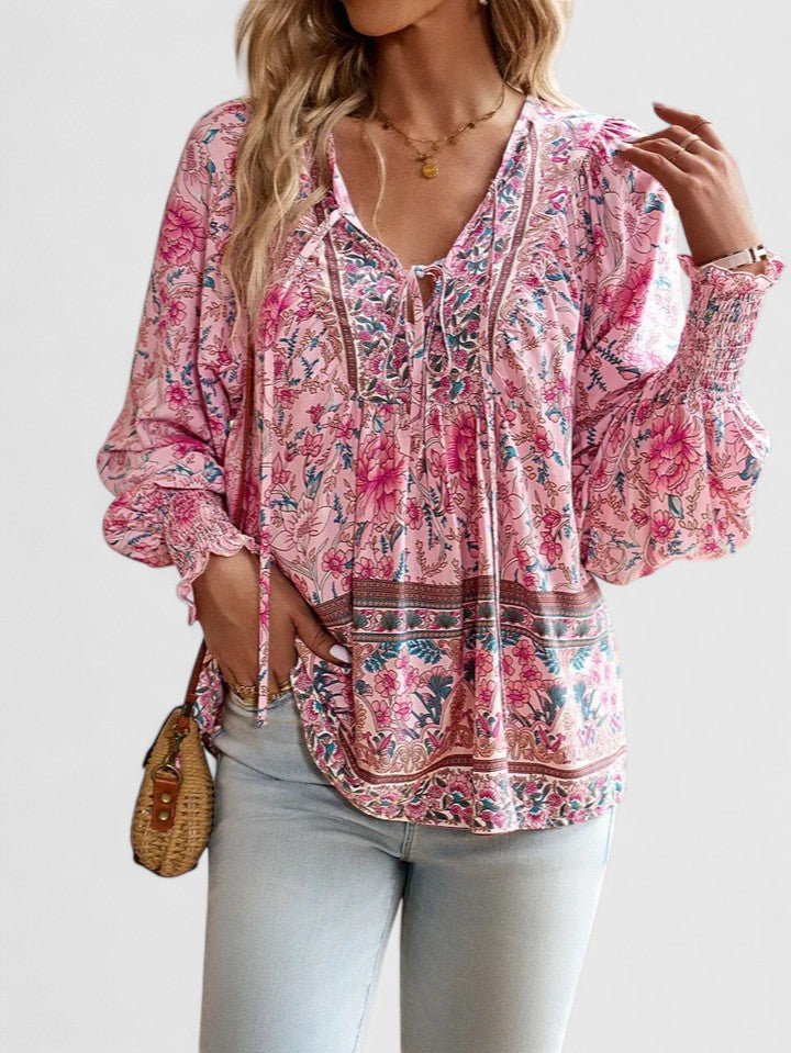 Lily | Boho Blouse V-Neck Puff Sleeve Floral Top
