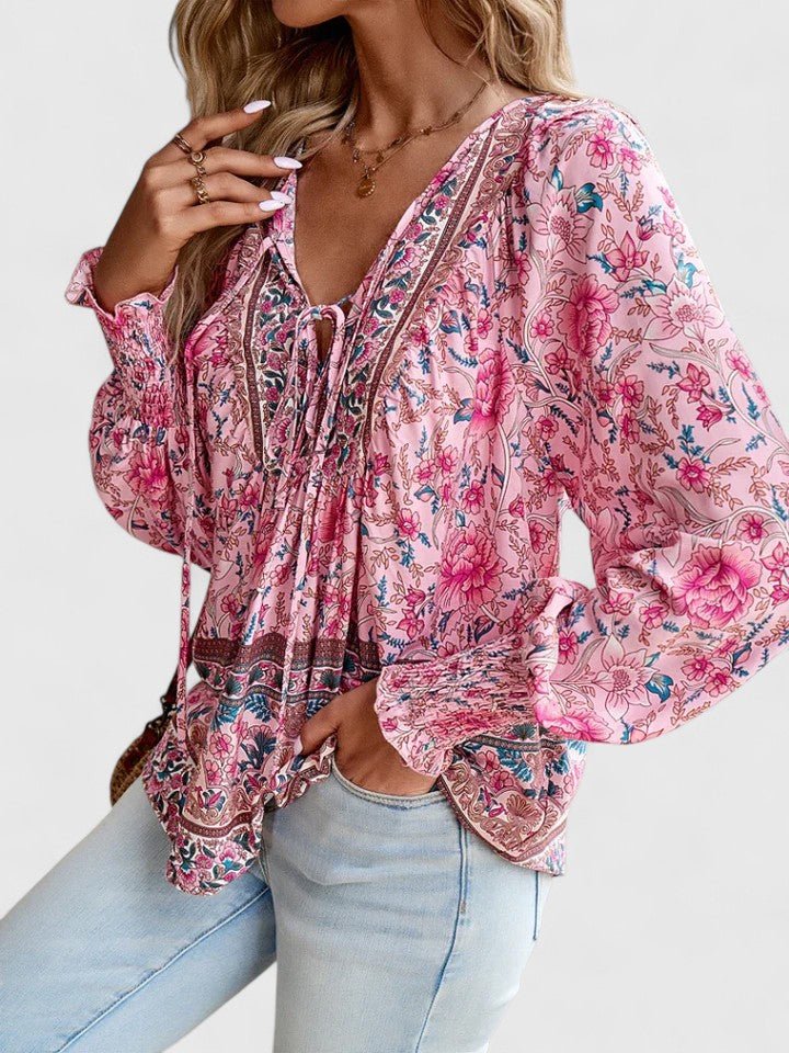 Lily | Boho Blouse V-Neck Puff Sleeve Floral Top