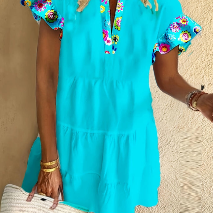 Sophie | Boho Flowy Dress Flutter Sleeves Floral Print Midi