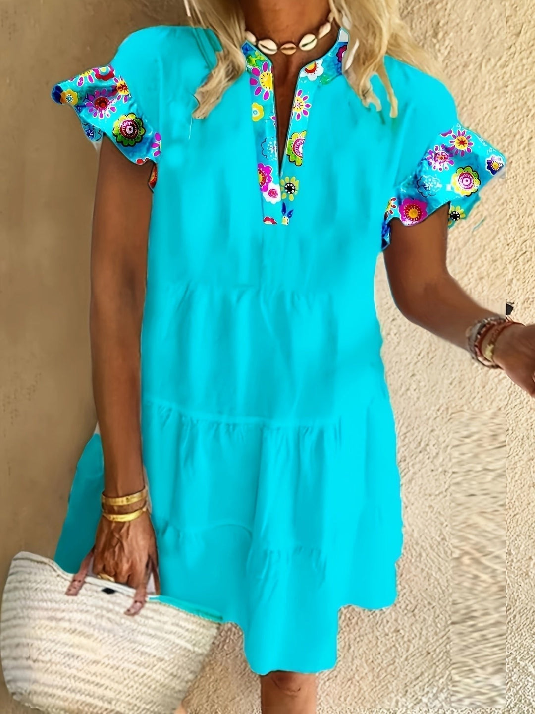 Sophie | Boho Flowy Dress Flutter Sleeves Floral Print Midi