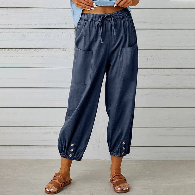 Florence | Boho High Waist Relaxed Trousers Cotton Linen Cropped