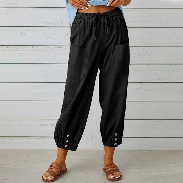 Florence | Boho High Waist Relaxed Trousers Cotton Linen Cropped