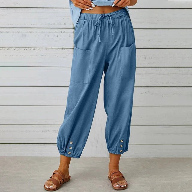 Florence | Boho High Waist Relaxed Trousers Cotton Linen Cropped