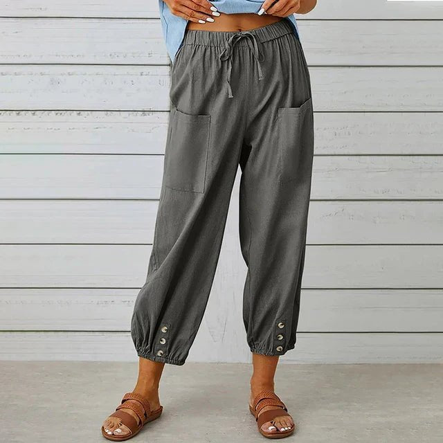 Florence | Boho High Waist Relaxed Trousers Cotton Linen Cropped