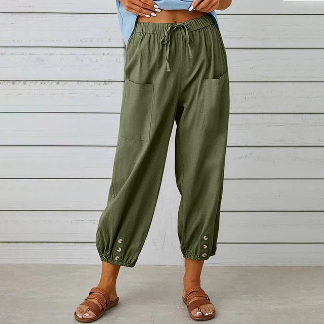 Florence | Boho High Waist Relaxed Trousers Cotton Linen Cropped