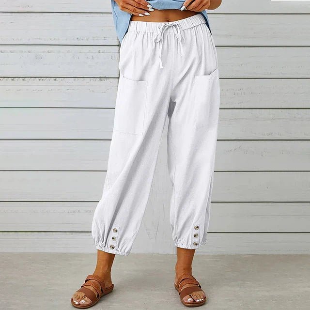 Florence | Boho High Waist Relaxed Trousers Cotton Linen Cropped