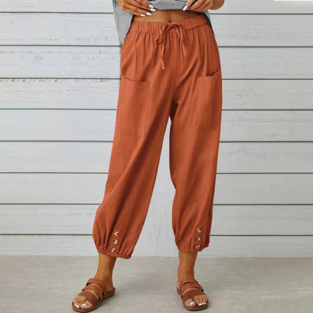 Florence | Boho High Waist Relaxed Trousers Cotton Linen Cropped