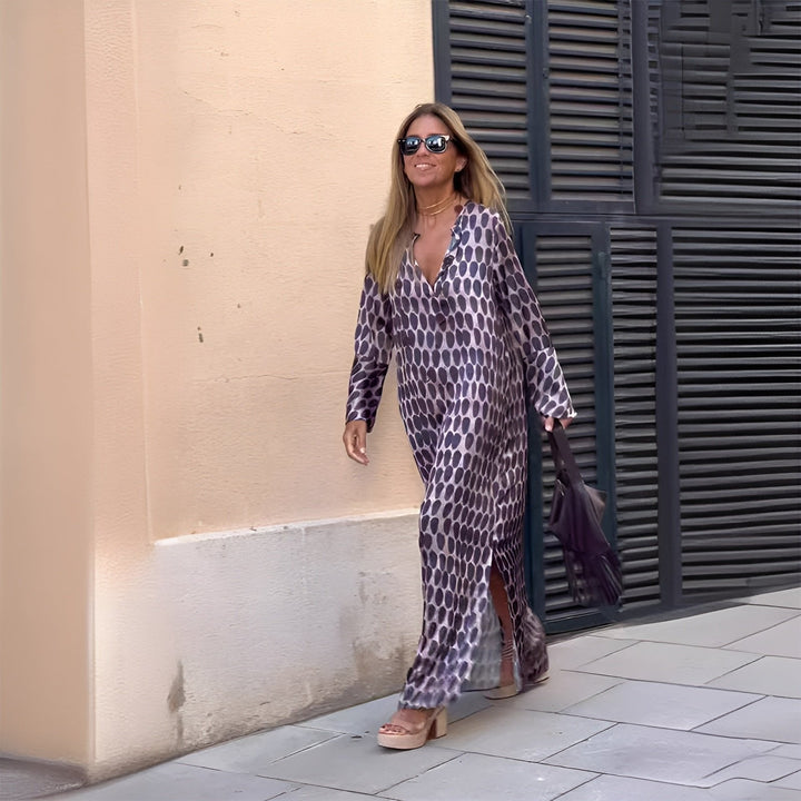 Aria | Boho Maxi Dress Long Sleeve V-Neck Printed Flowy