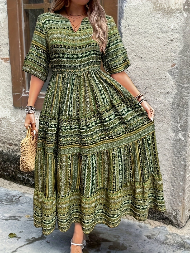 Sophie | Boho Maxi Dress Printed V-Neck 3/4 Sleeve Tiered