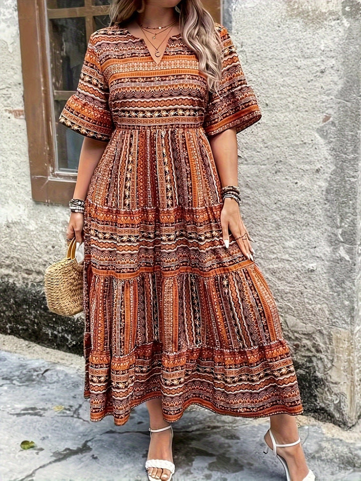 Sophie | Boho Maxi Dress Printed V-Neck 3/4 Sleeve Tiered