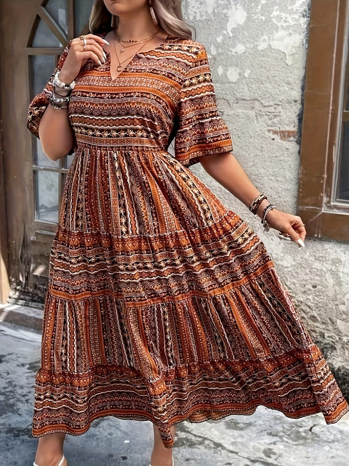 Sophie | Boho Maxi Dress Printed V-Neck 3/4 Sleeve Tiered