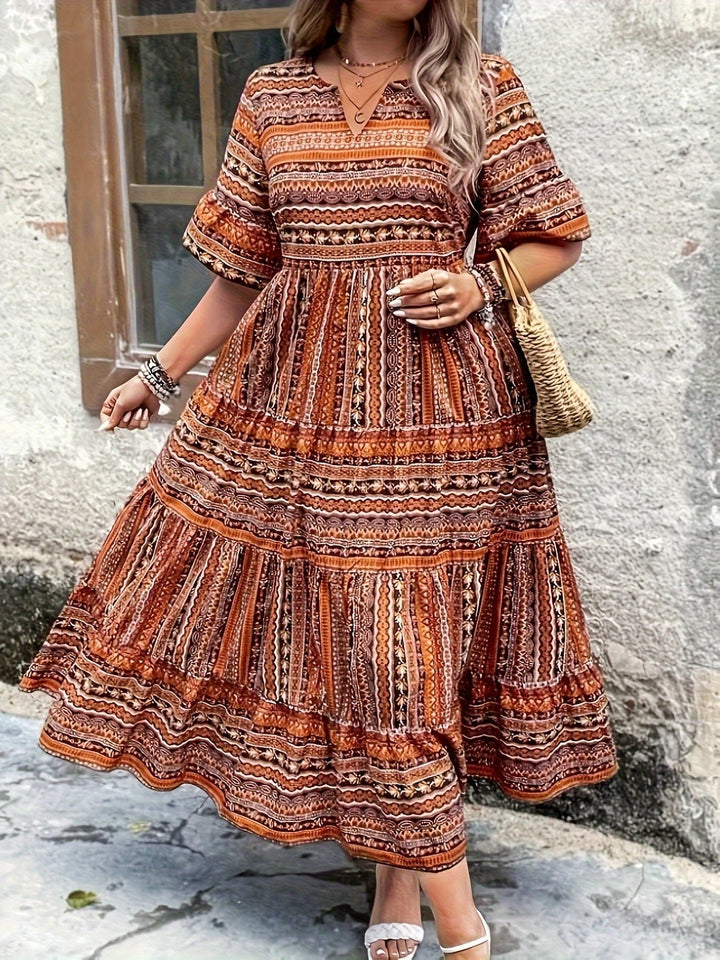 Sophie | Boho Maxi Dress Printed V-Neck 3/4 Sleeve Tiered