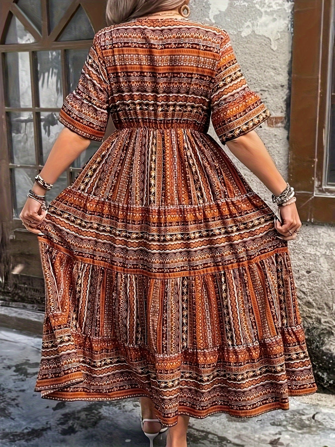 Sophie | Boho Maxi Dress Printed V-Neck 3/4 Sleeve Tiered