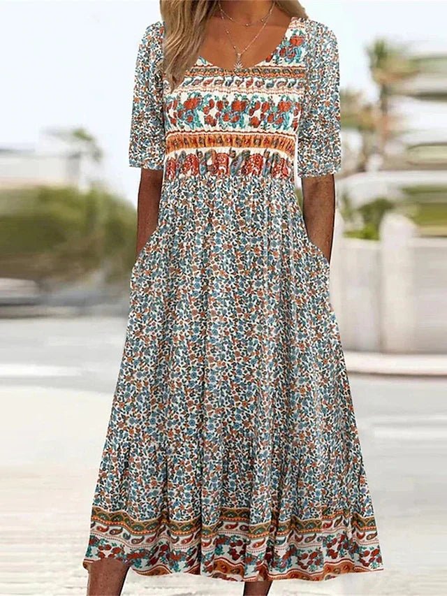 Willow | Boho Maxi Dress Square Neck Floral Print Short Sleeve
