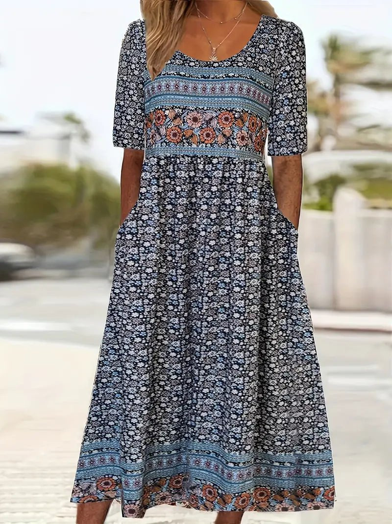 Willow | Boho Maxi Dress Square Neck Floral Print Short Sleeve