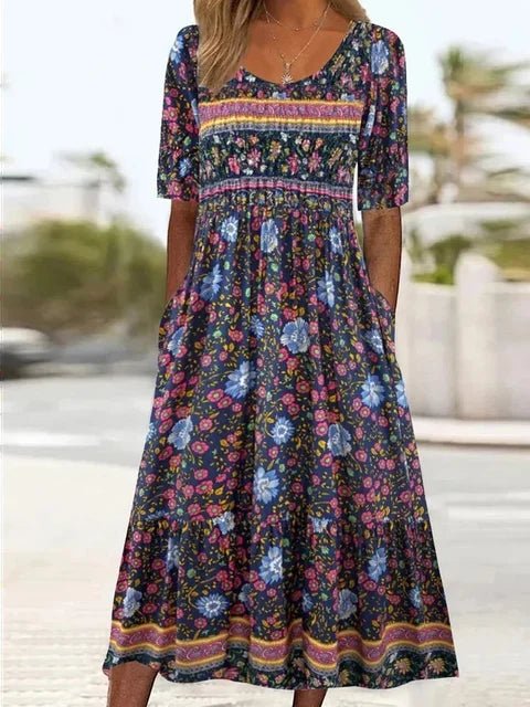 Willow | Boho Maxi Dress Square Neck Floral Print Short Sleeve