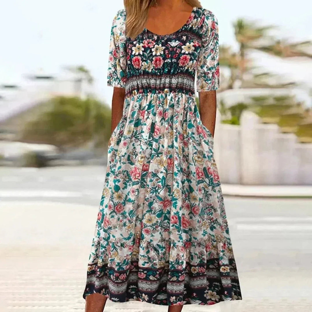 Willow | Boho Maxi Dress Square Neck Floral Print Short Sleeve