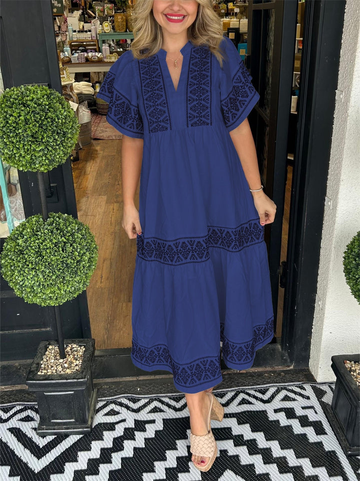 Olivia | Boho Maxi Dress V-Neck Embroidered Tummy Control Flowy