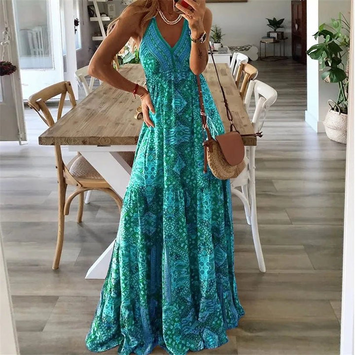 Lily | Boho Maxi Dress V-Neck Spaghetti Strap Flowy Summer