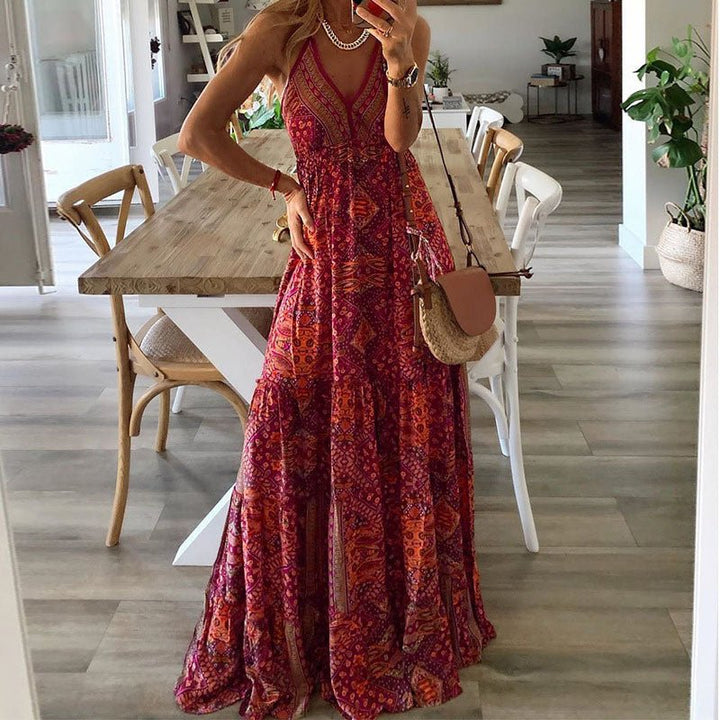 Lily | Boho Maxi Dress V-Neck Spaghetti Strap Flowy Summer