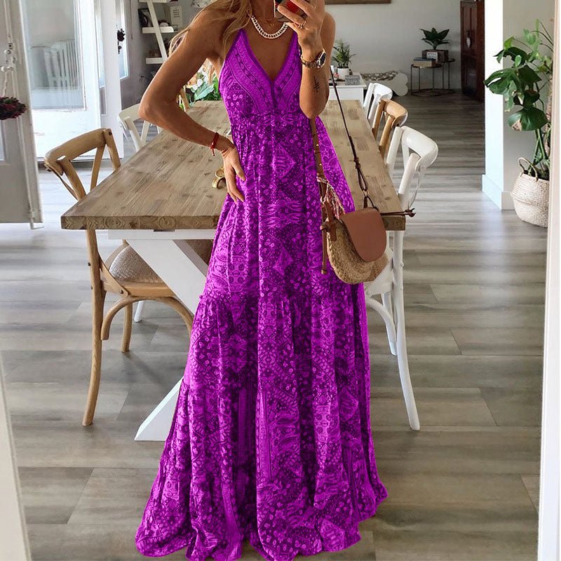 Lily | Boho Maxi Dress V-Neck Spaghetti Strap Flowy Summer