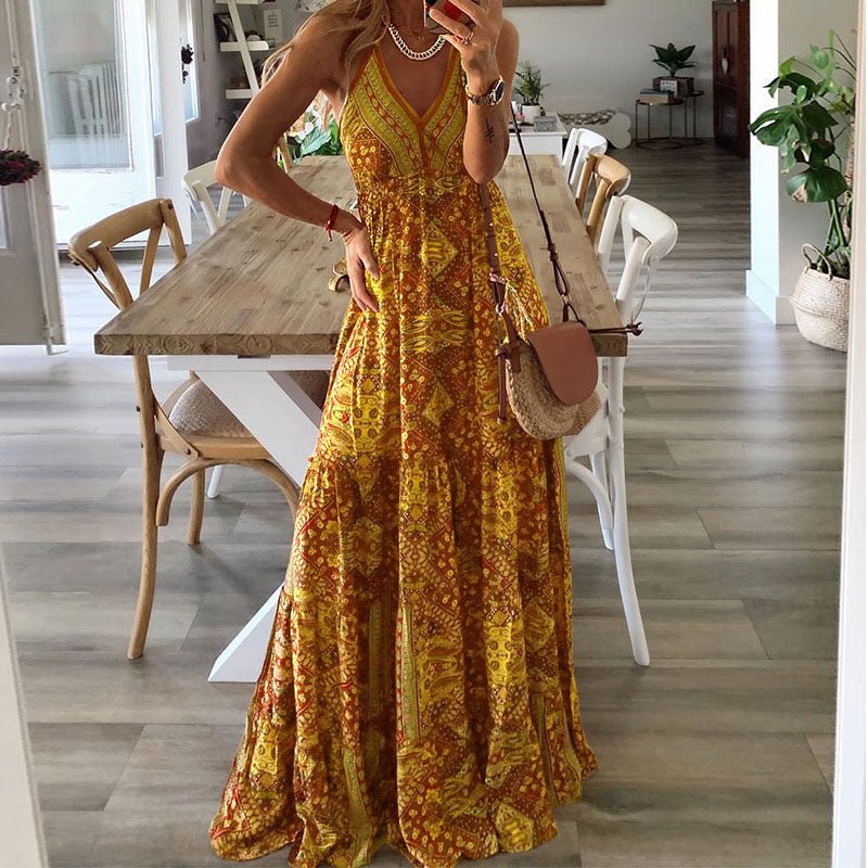 Lily | Boho Maxi Dress V-Neck Spaghetti Strap Flowy Summer